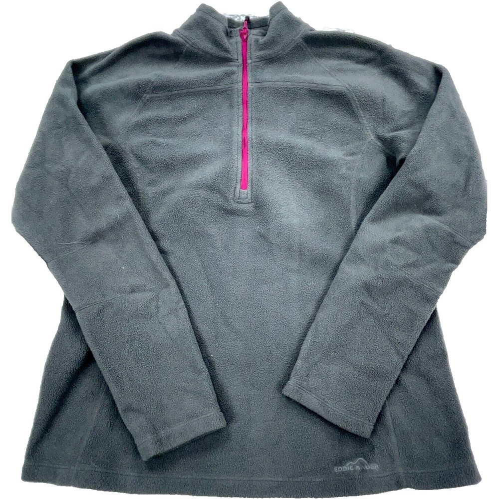 Eddie Bauer Sweater Women Large Gray Pink Fleece Pullover Half Zip Hiking Ladies